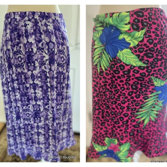 Coldwater Creek Purple Midi Skirt 8P & Tropical Pink Black Floral Knee BUNDLE M - Picture 1 of 11